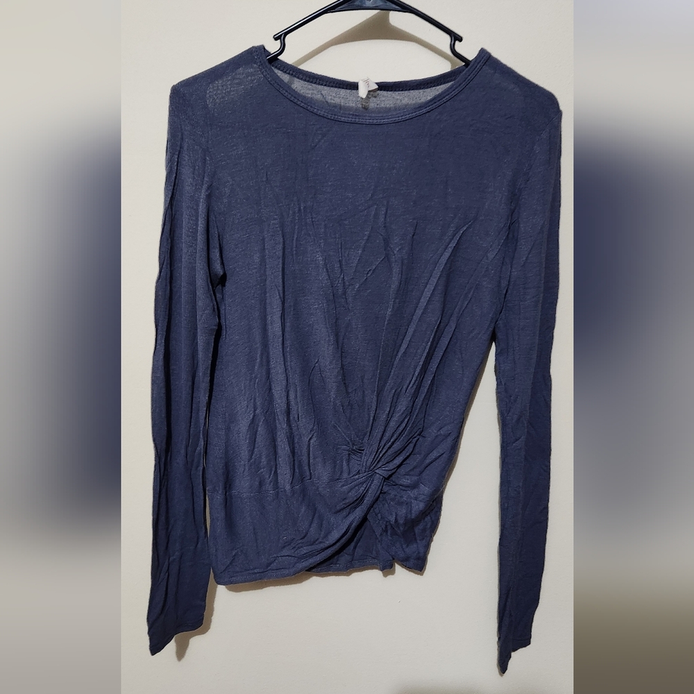 Navy Long Sleeve Top with Knot Detail